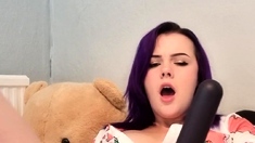 Red hair masturbates tight pussy with toys on webcam