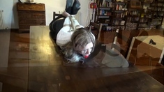 Blonde hogtied on the Table