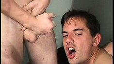 Good-looking fair-faced stud hard-fucked and facialized by obsessed mates