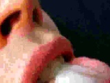 Swallowing a hot load of gooey cum