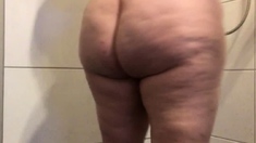 FAT woman in the shower Chubby ass